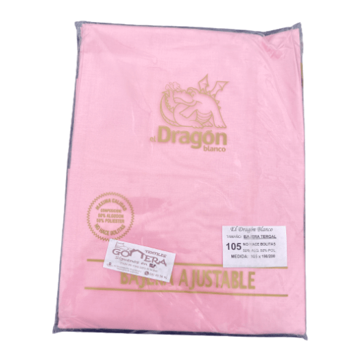 Sábana bajera algodón Dragón Blanco Rosa 2 Sábana bajera algodón Dragón-Blanco Rosa, con cuatro puntos de ajustes, para altura colchón +/- 28 cm. Fabricada en tela 50% algodón 50% poliéster.