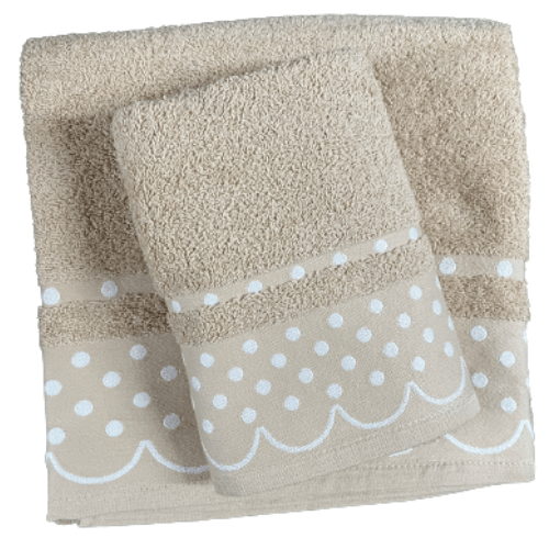 Toalla Algodón Topos Beige 500Gr 5 Toalla Algodón Topos Beige de algodón peinado 100%, con un grosor de 500gr/m2 de rizo americano, aporta una rápida absorción y tacto suave.