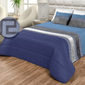 Edredón decorativo Grego azul diseño exclusivo en color jade y gris que combina a la perfección con cualquier estilo de decoración.