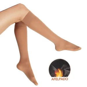 calcetines medias largos térmicos beige