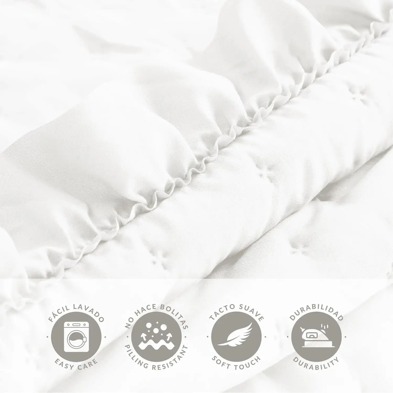 Colcha con Volante Marina Blanca – Elegancia y frescura para tu dormitorio 3 Colcha con Volante Marina Blanca – Elegancia y frescura para tu dormitorio - Imagen 3