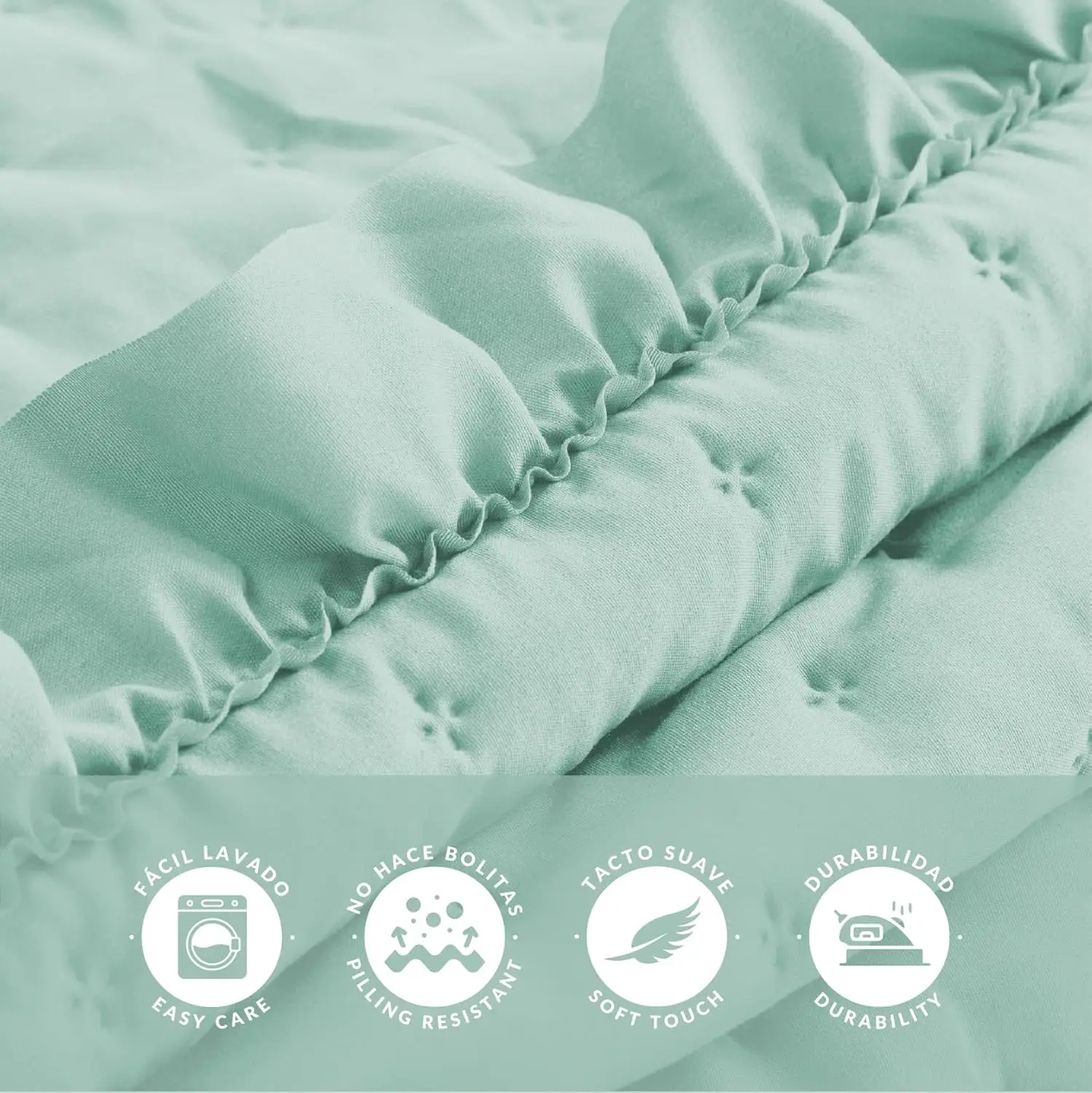 Colcha con Volante Marina aqua – Elegancia y frescura para tu dormitorio 2 Colcha con Volante Marina aqua – Elegancia y frescura para tu dormitorio - Imagen 2