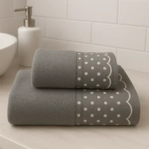 Toalla Algodón Topos Gris