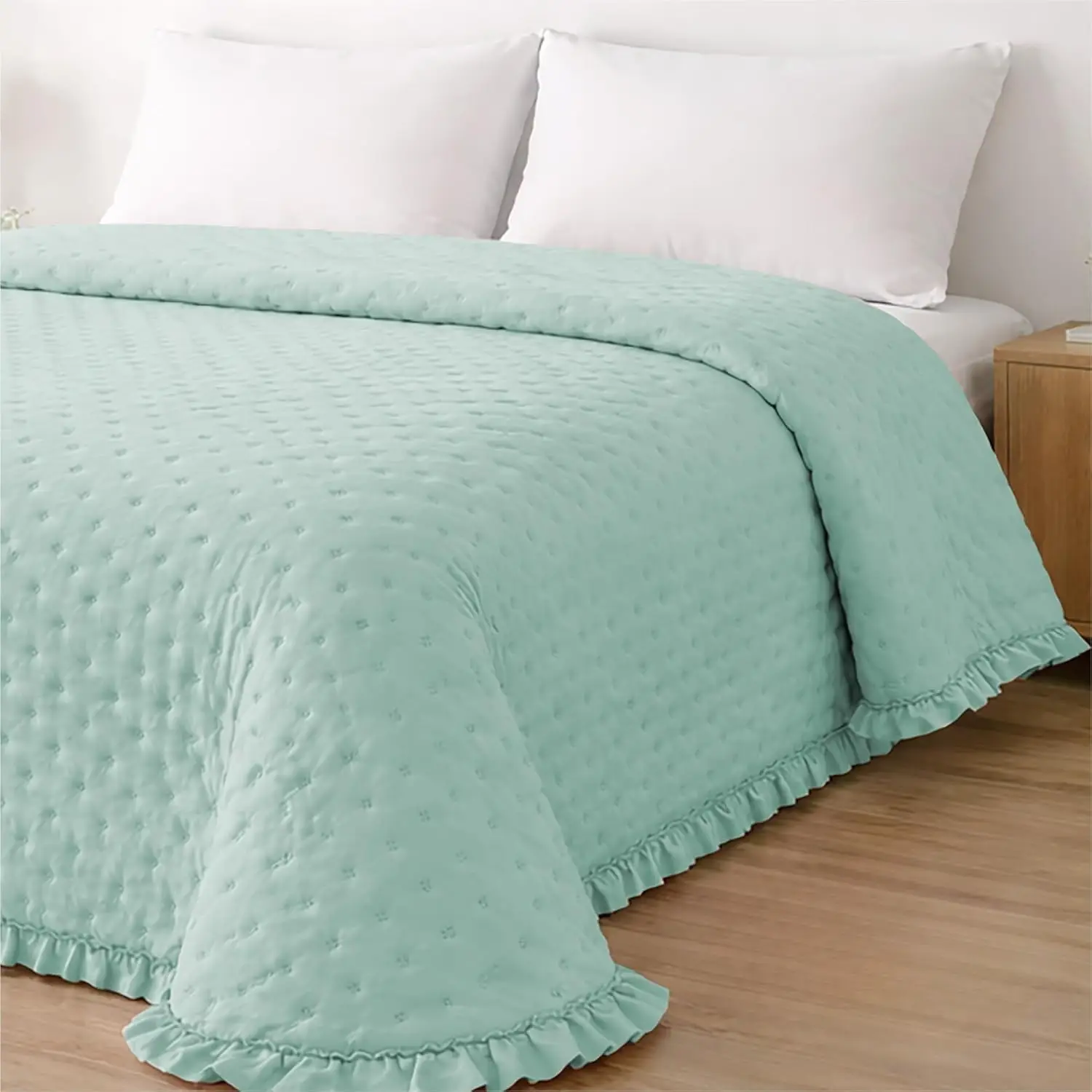 Colcha stonewash volante Novara aqua 2 Colcha stonewash volante Novara aqua - Imagen 2