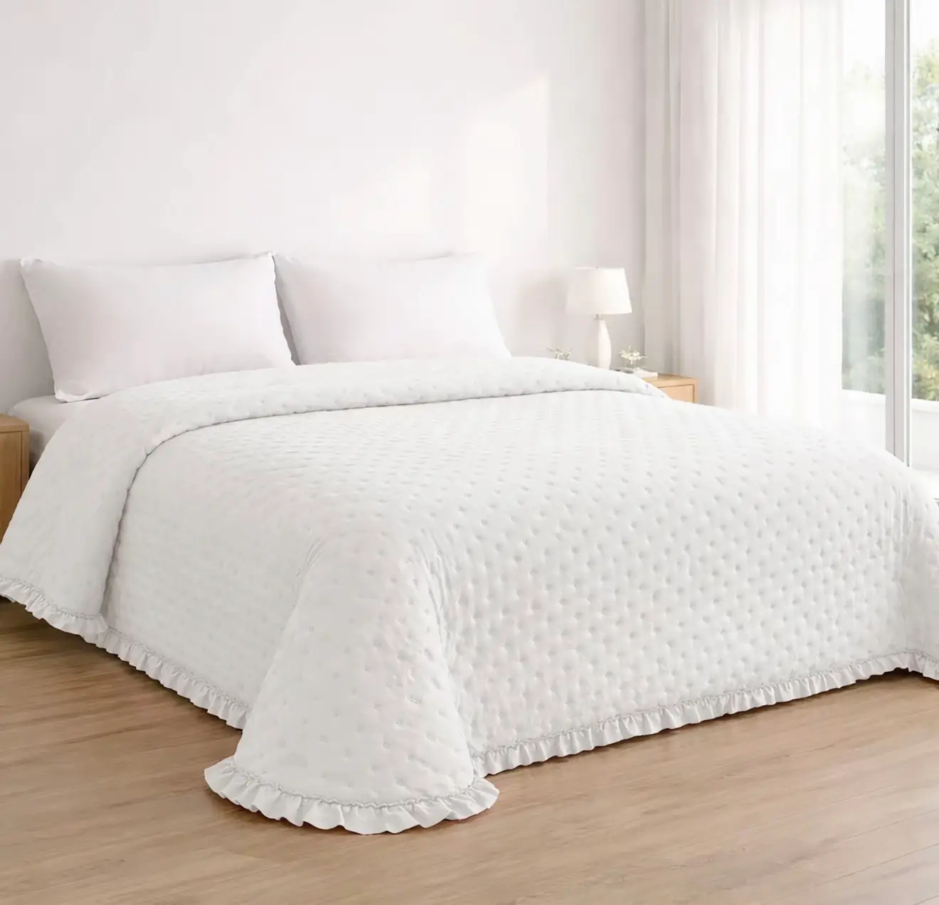 Colcha stonewash volante Novara blanca 1 Colcha stonewash volante Novara blanca