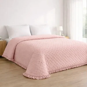 Colcha stonewash volante Novara rosa