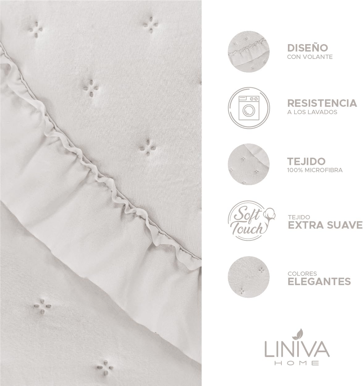 Colcha stonewash volante Novara beige 3 Colcha stonewash volante Novara beige - Imagen 3