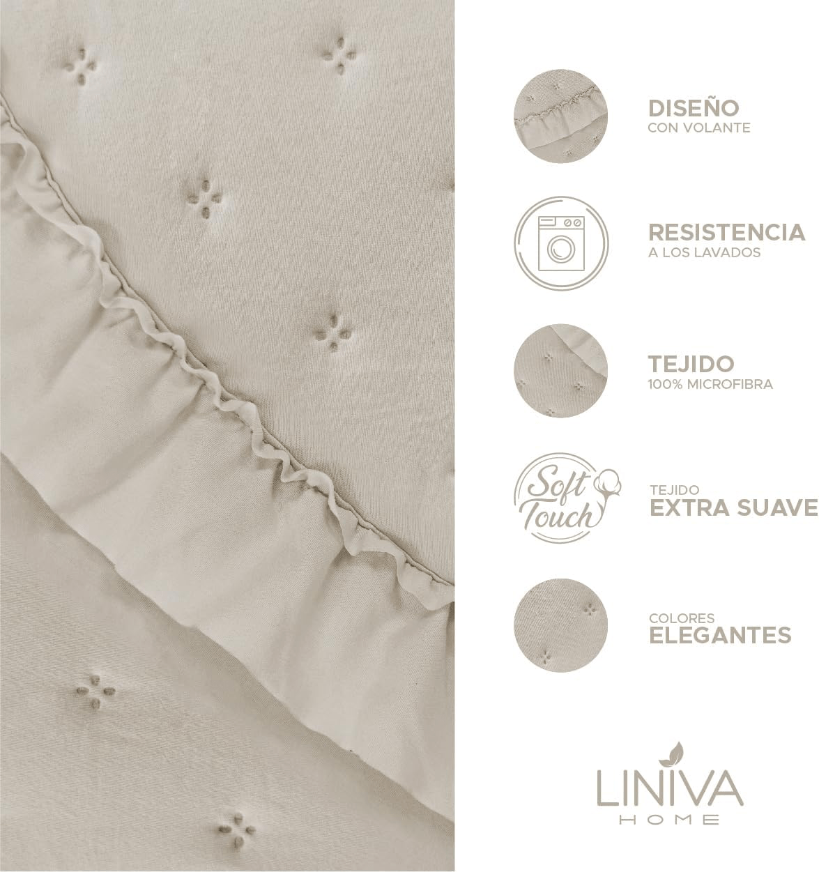 Colcha stonewash volante Novara lino 3 Colcha stonewash volante Novara lino - Imagen 3