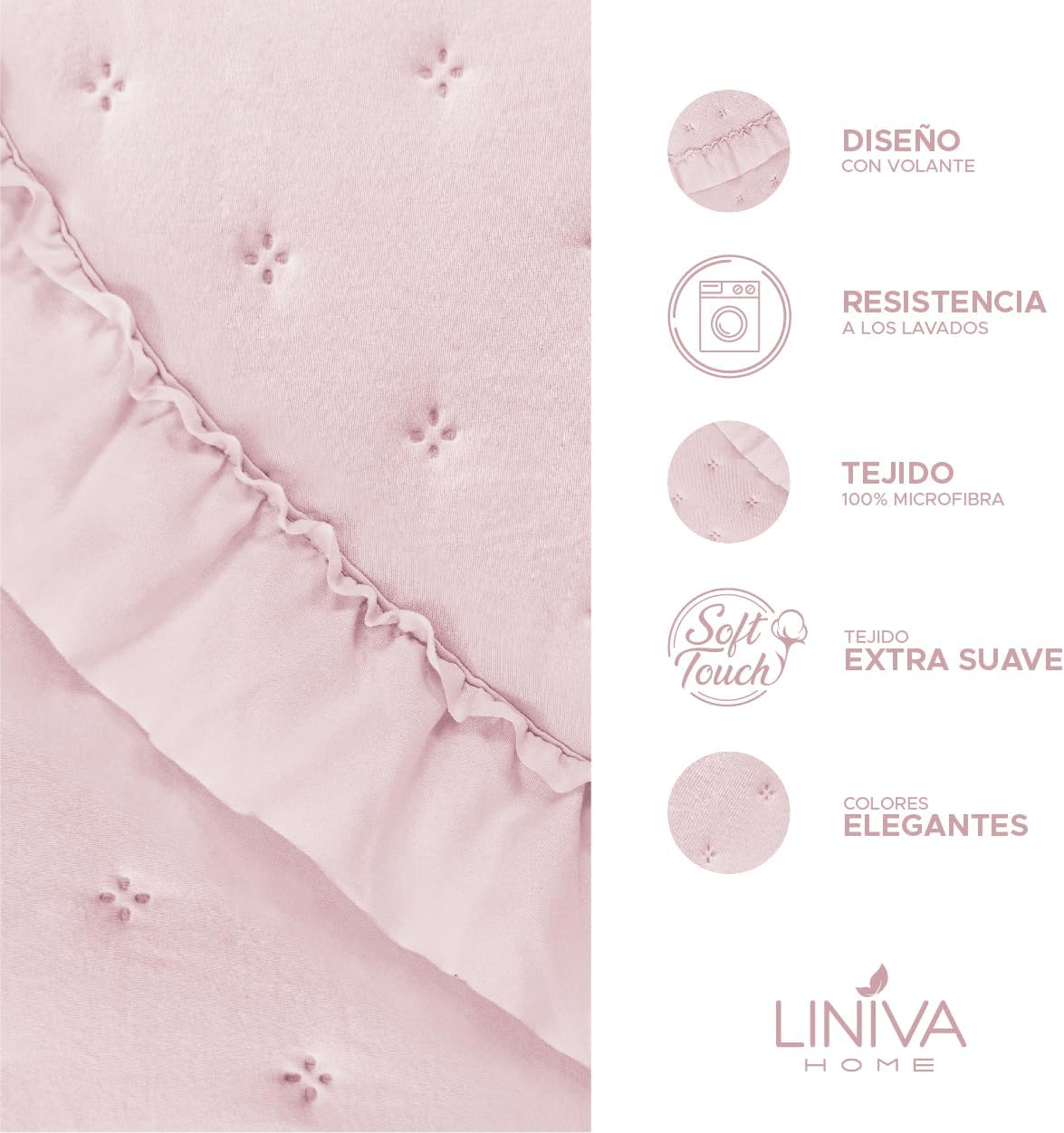 Colcha stonewash volante Novara rosa 3 Colcha stonewash volante Novara rosa - Imagen 3