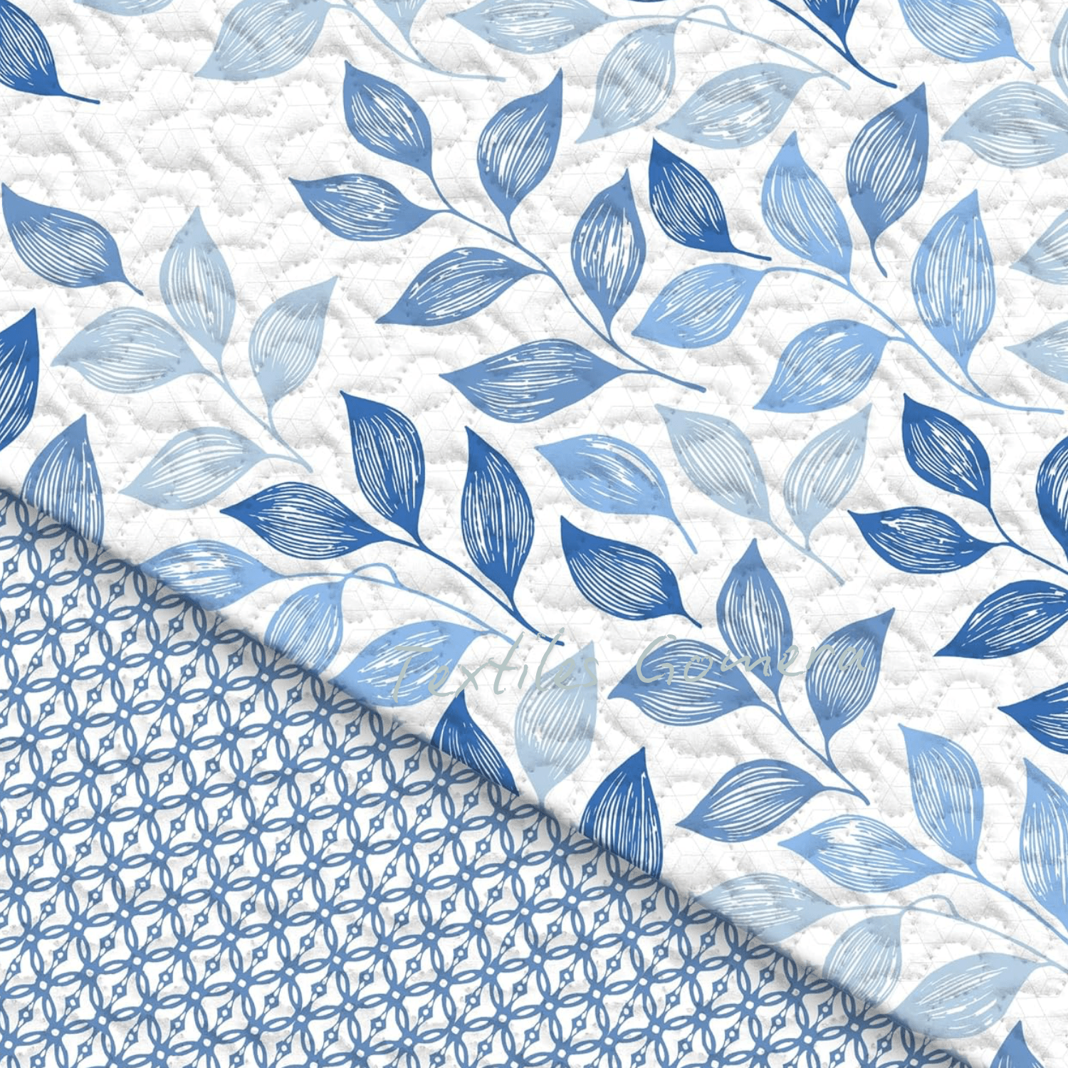 Colcha Reversible Hojitas azul 2 Colcha Reversible Hojitas azul - Imagen 2