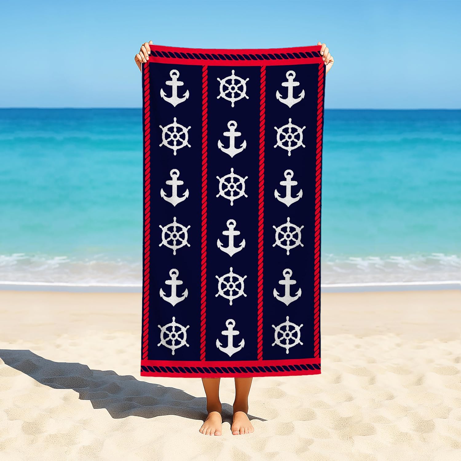 Toalla de Playa Anclas – 100% Algodón Egipcio | Extra Suave, Absorbente y de Gran Tamaño 1 Toalla de Playa Anclas