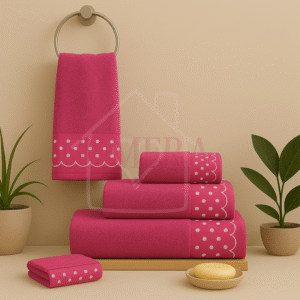 Juego de toallas Topos fucsia