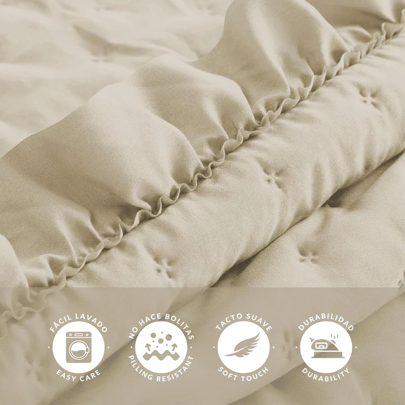 Colcha con Volante Marina Beige – Elegancia y frescura para tu dormitorio 2 Colcha con Volante Marina Beige – Elegancia y frescura para tu dormitorio - Imagen 2