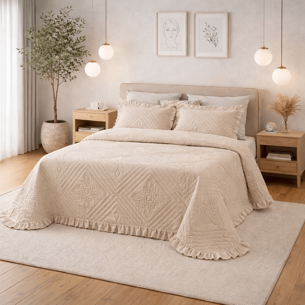 Colcha Suki con Volante Beige 1 Colcha Suki con Volante Beige