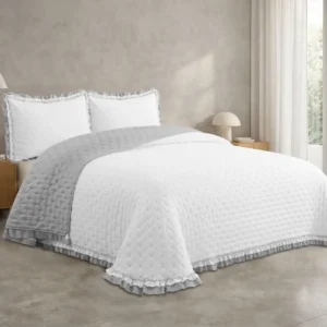 Colcha Doble Volante Elvira Blanca/gris