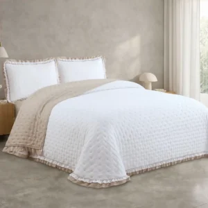 Colcha Doble Volante Elvira Blanca/Beige
