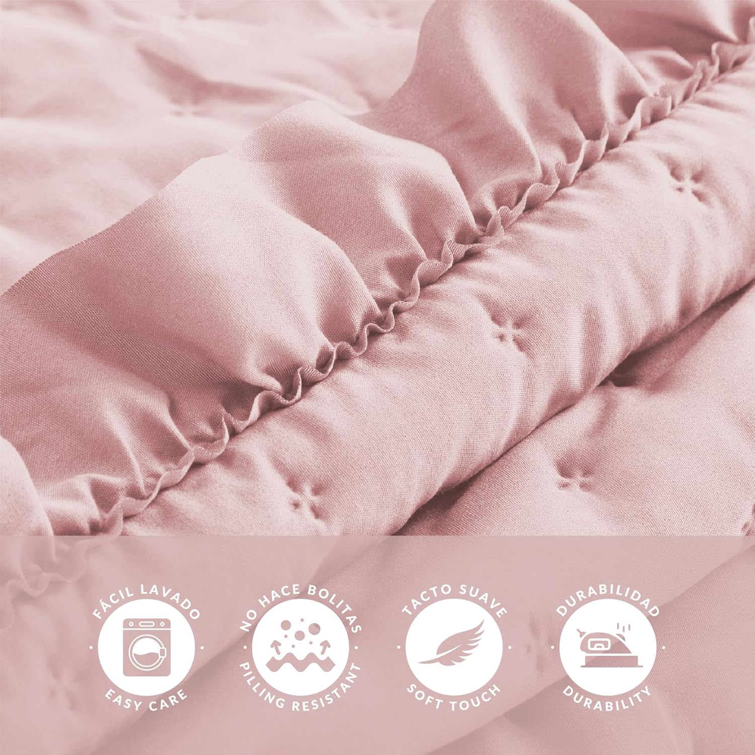 Colcha con Volante Marina Rosa – Elegancia y frescura para tu dormitorio 4 Colcha con Volante Marina Rosa – Elegancia y frescura para tu dormitorio - Imagen 4