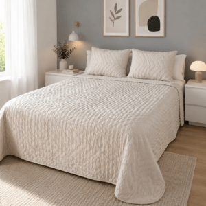 Colcha Atenea beige con tufting