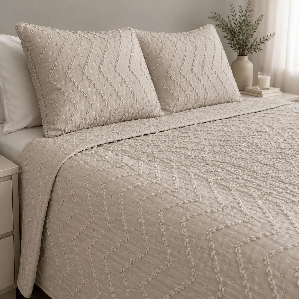 Colcha Atenea beige con tufting 2 Colcha Atenea beige con tufting - Imagen 2