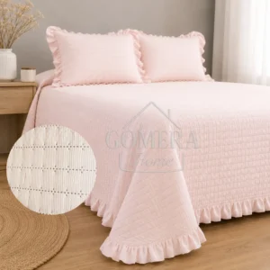 Colcha Rayitas con Volante Alba Rosa