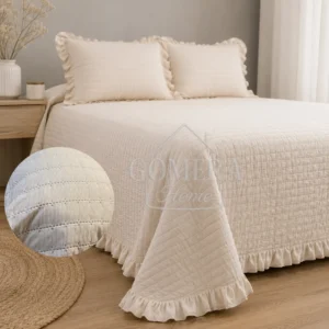 Colcha Rayitas con Volante Alba Beige